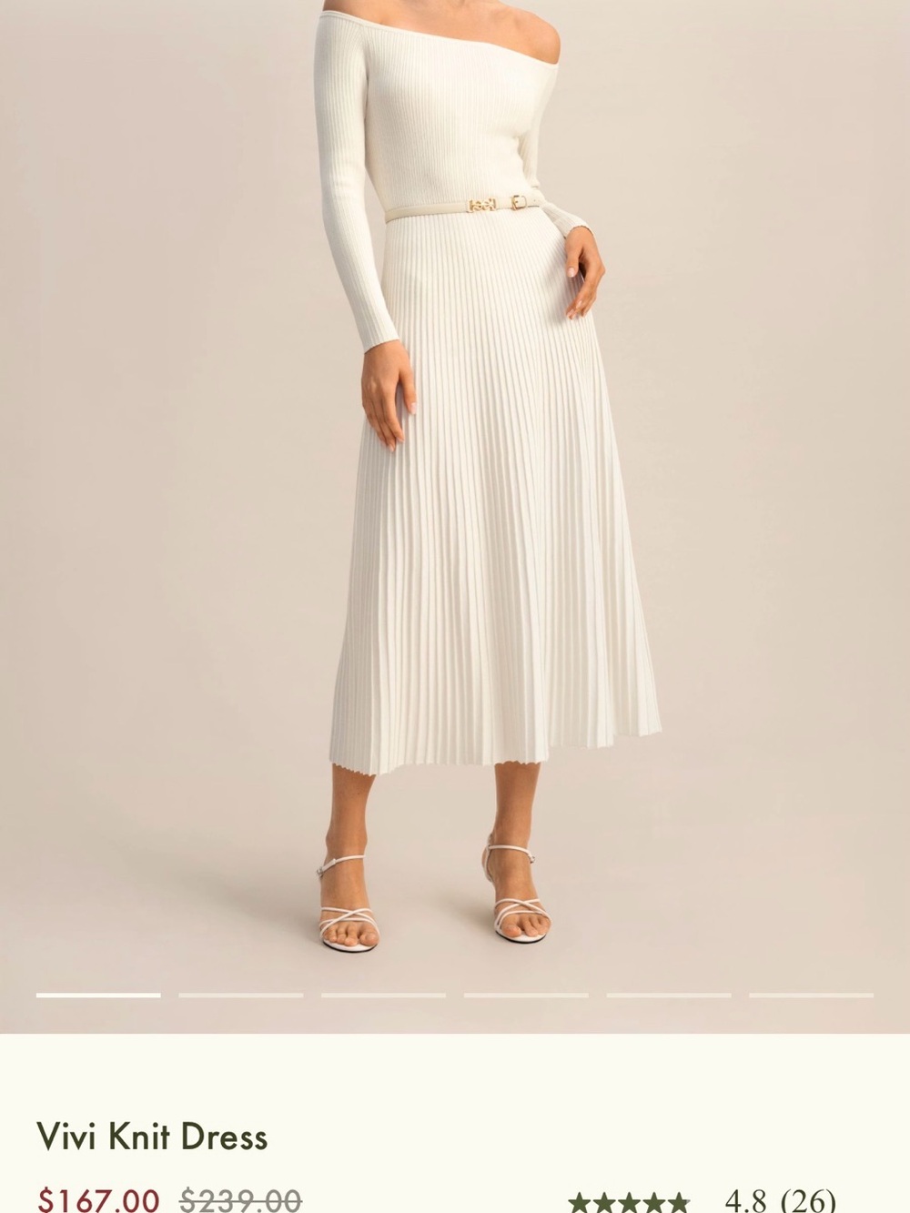 Off-Shoulder White Pleated Midi Dress Bridal - Picture 7 of 7